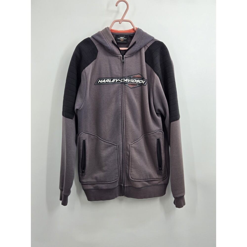 Harley Davidson Shoulder Accent Full-Zip Long Sleeve Hoodie Mens Size M PLS READ